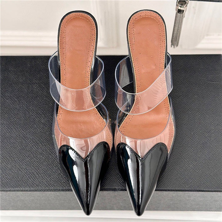 Femme Spids-tå Hjerte-formet Slingback Hæle Stilla