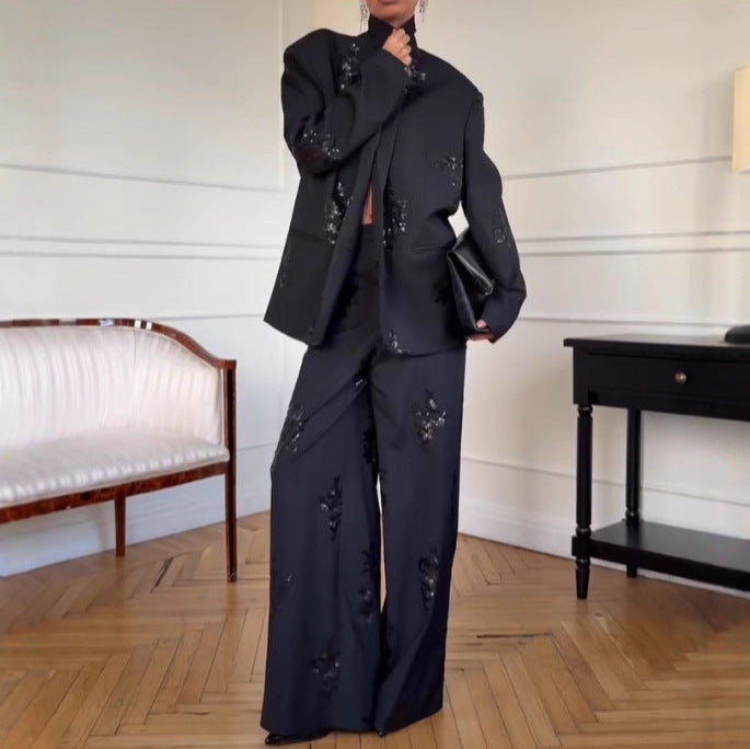 Kvinders elegante og glitrende blazer sæt Stilla