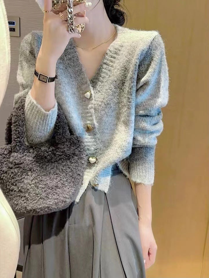 Femme Hjerte-Button Cardigan Pullover Stilla
