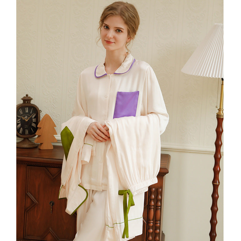 Dame Satin Pyjamas Sæt med elegante kanter og løs pasform Stilla