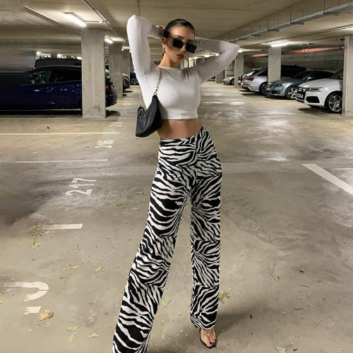 Femme Høj talje Zebra-mønster-bukser Stilla