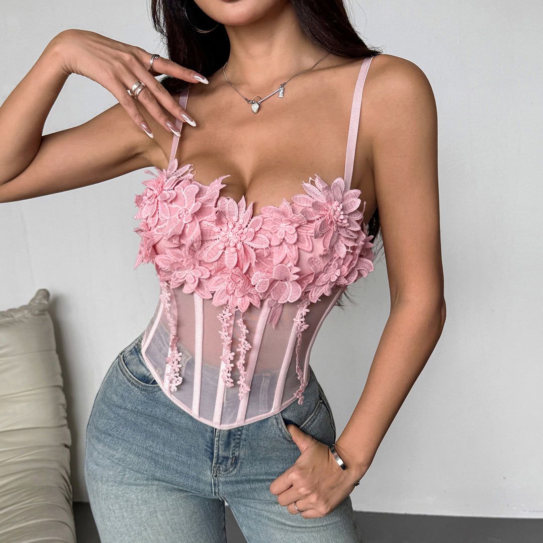 Dame Elegant Korse med florale spidsapplikationer Stilla