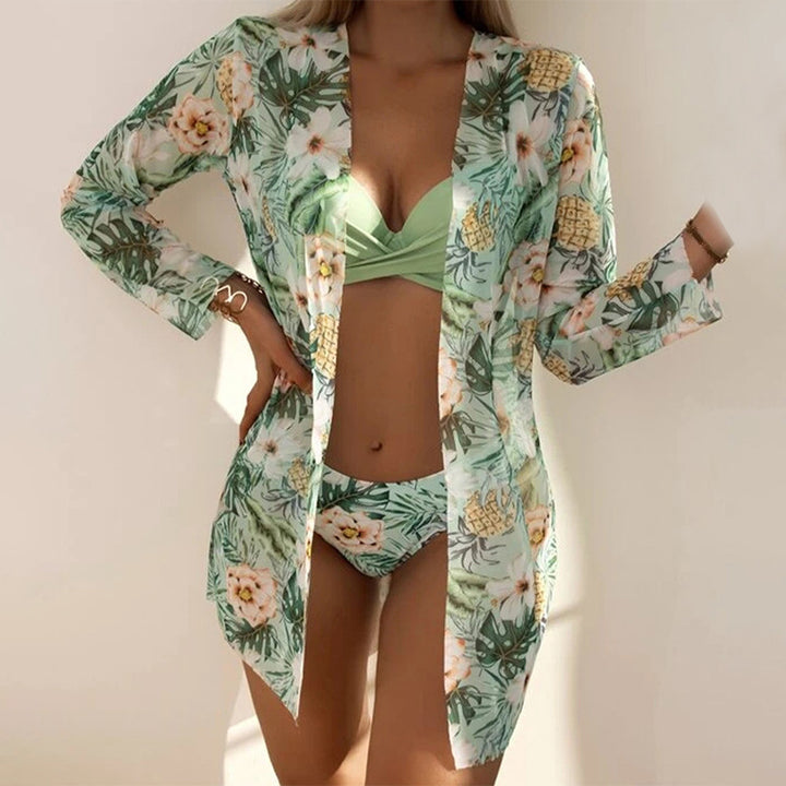 Dame Triangel-Bikini-sæt med raffineret bustier-overdel og højskåret trusse Skovae