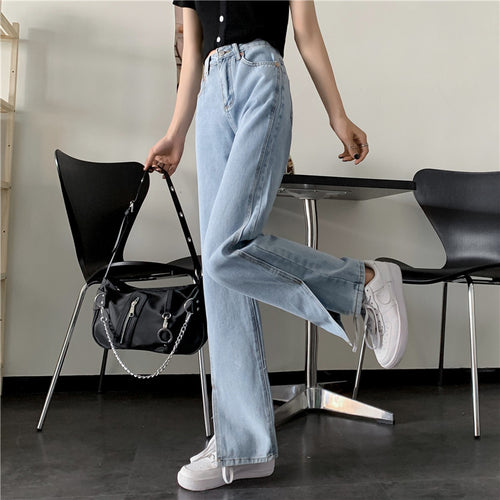 Kvindernes bredskårne jeans med sideslids Stilla