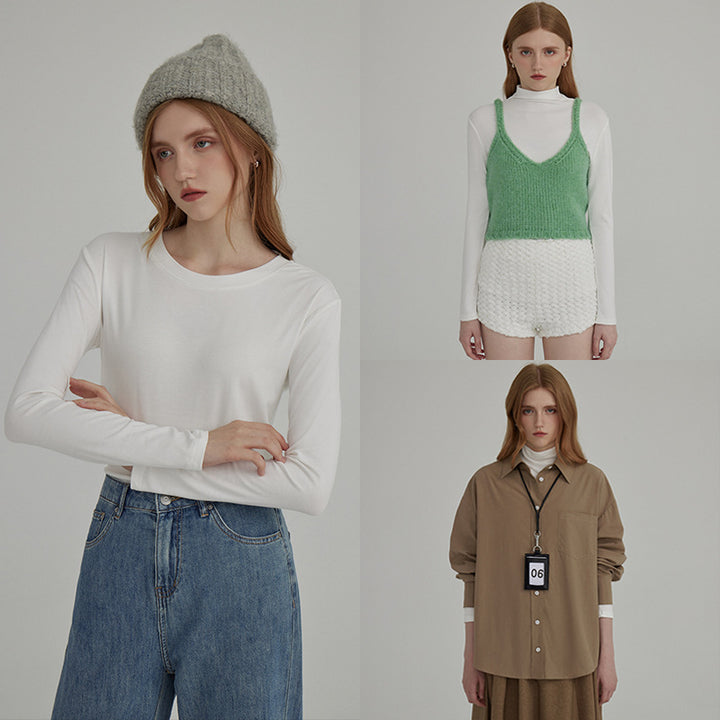 Dame langærmet bluse med moderne høj krave og minimalistisk silhuet Stilla