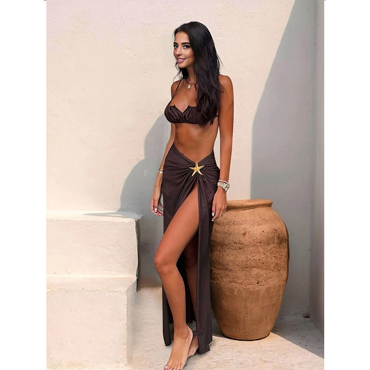 Dame bikini sæt med elegant indpaknings nederdel og dekorativ stjernedetalje Stilla