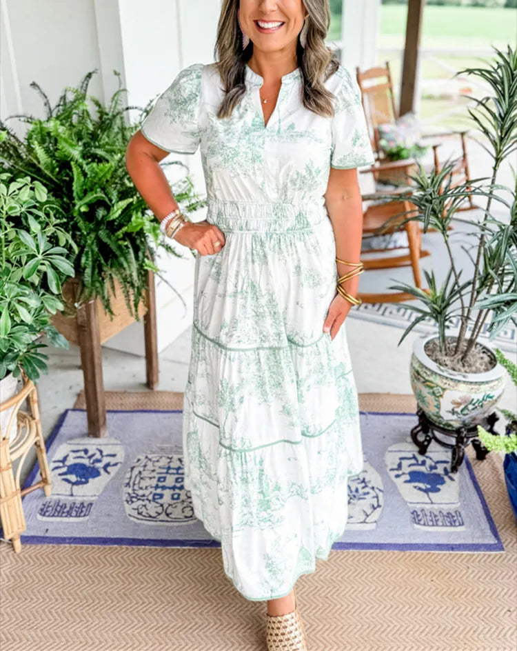 Dame Maxikjole med detaljer i vintage-stil og florale mønstre Stilla