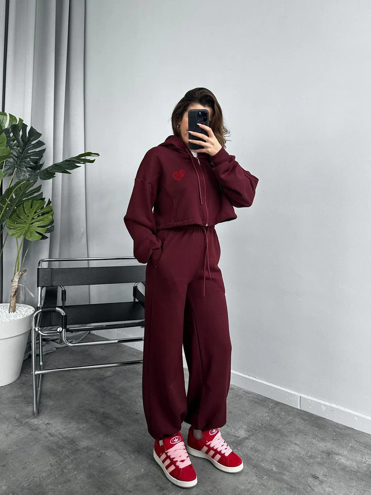 Dames afslappet hoodie og joggingbukser sæt med cropped top og elastisk talje