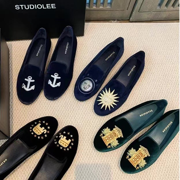 Femme Broderet Fløjl Slippers Stilla