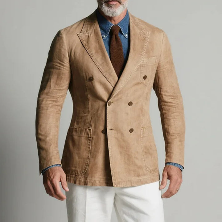 Herrer elegant linned blazer med dobbelt knaplukning og praktiske lommer Stilla