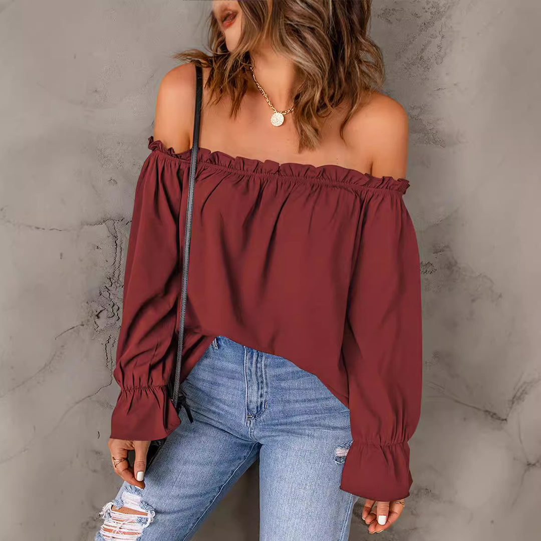 Dame Off-Shoulder Bluse med flæse og vide ærmer Stilla