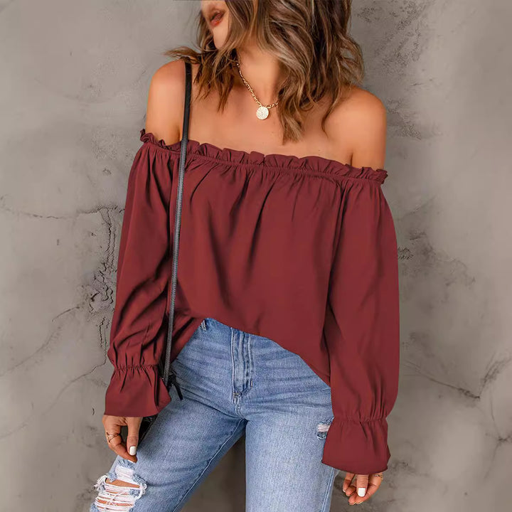 Dame Off-Shoulder Bluse med flæse og vide ærmer Stilla