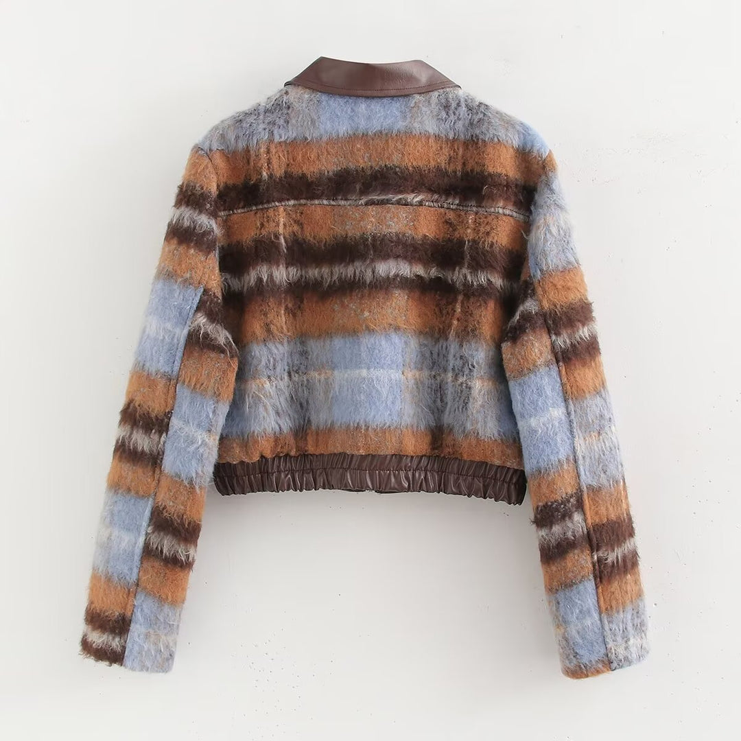 Femme Cropped Tekstureret Jakke med Farveblokdesign Stilla