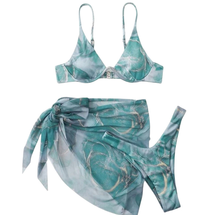 Dame Floral Print Bikini Sæt med matchende Wrap Skirt Stilla