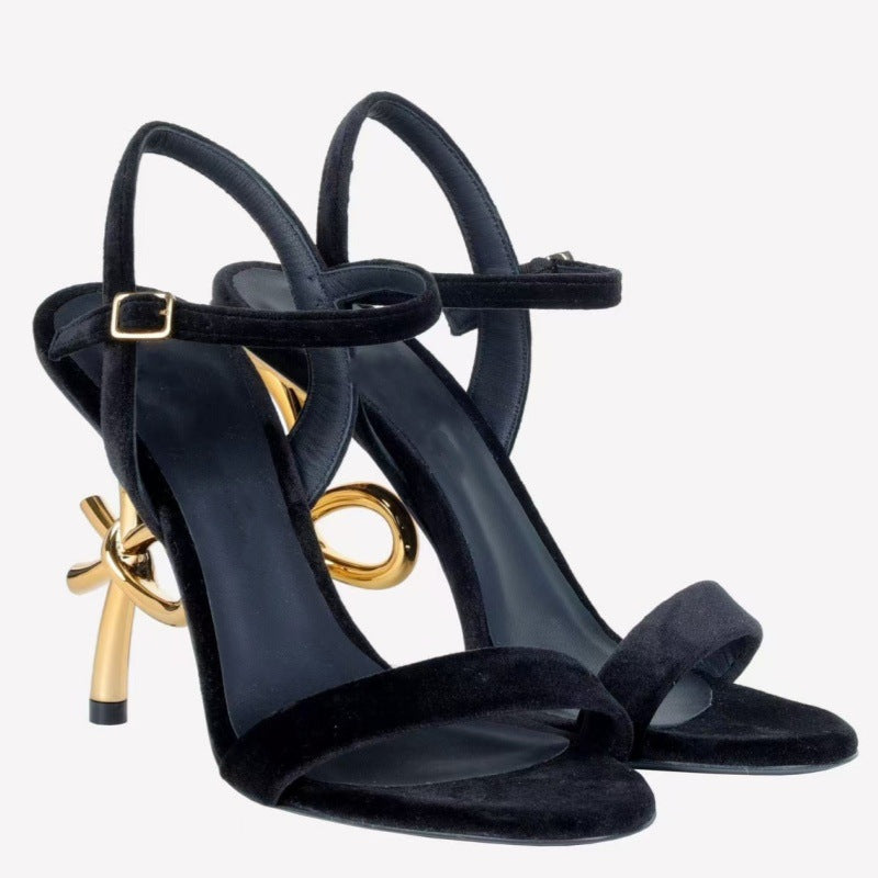 Femme Elegante Open-Toe Stiletto Sandaler med Dekorativt Rem Detalje Stilla