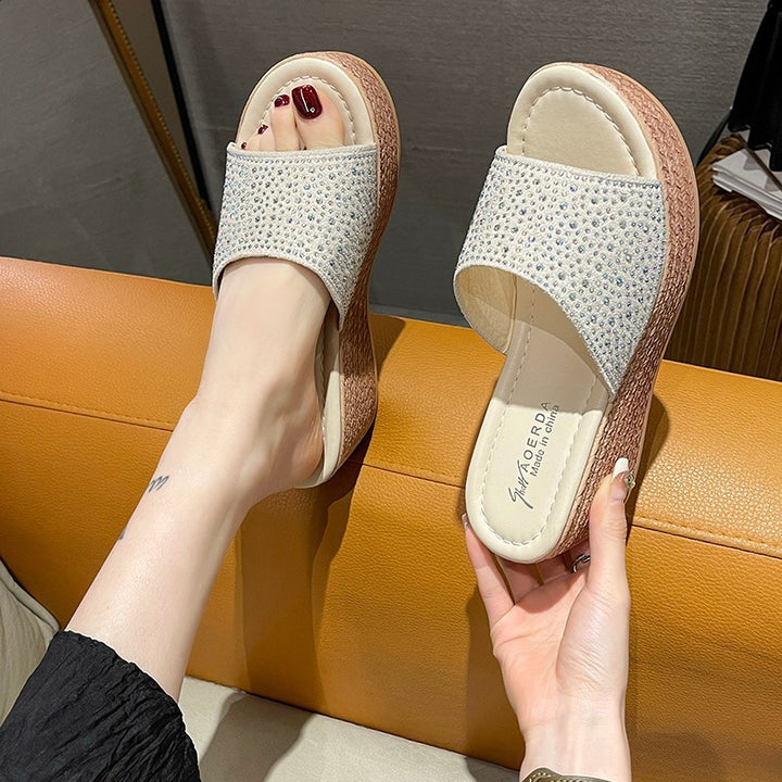 Dame Wedge-sandaler med glitterende strass og komfortabelt fodseng Stilla