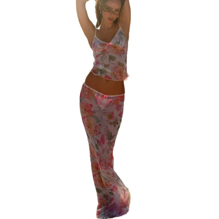Dame sommerkjole med blomster cut-out-design og chiffon overdel Stilla