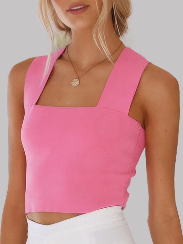 Dame ærmeløs crop-top med firkantet udskæring og figursyet snit Stilla