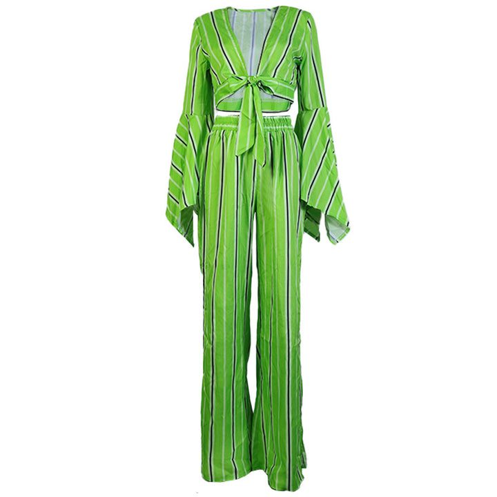 Dame Mode To-delt Outfit med brede ærmer og talje knude Stilla
