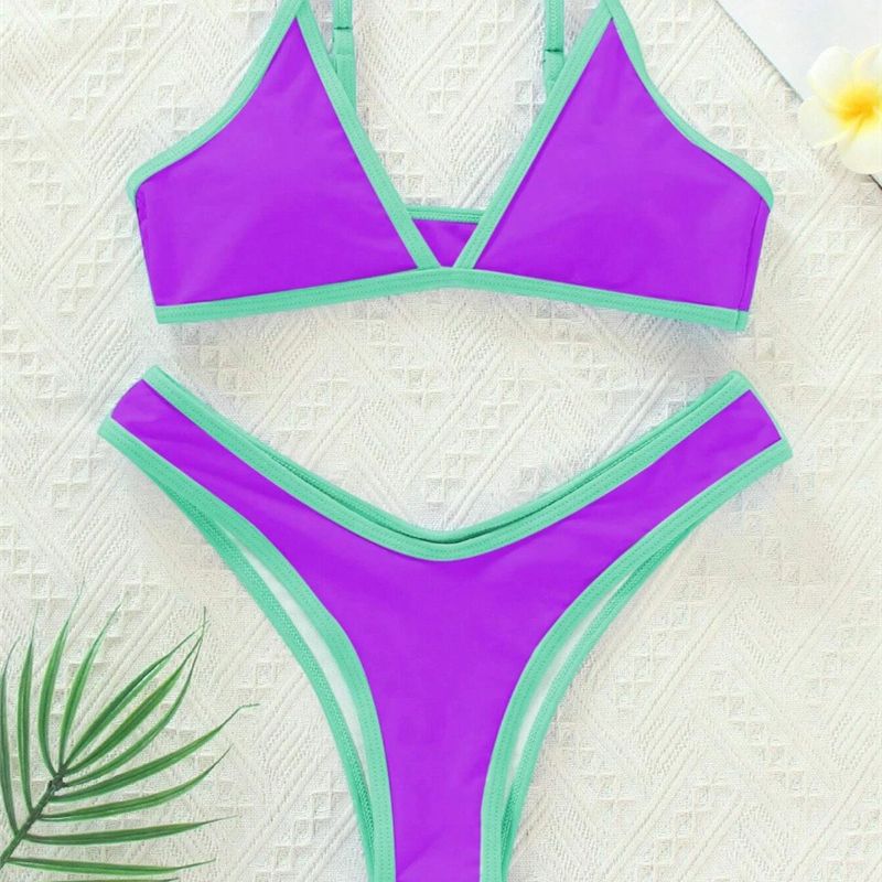 Dame Triangle Bikini Sæt med Kontrastbånd Stilla