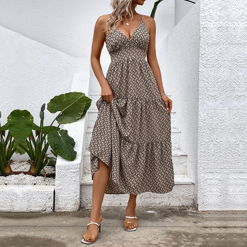 Femme Bohemian Maxi Kjole med justerbare Spaghetti-stropper Stilla