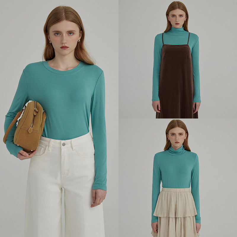 Dame langærmet bluse med moderne høj krave og minimalistisk silhuet Stilla