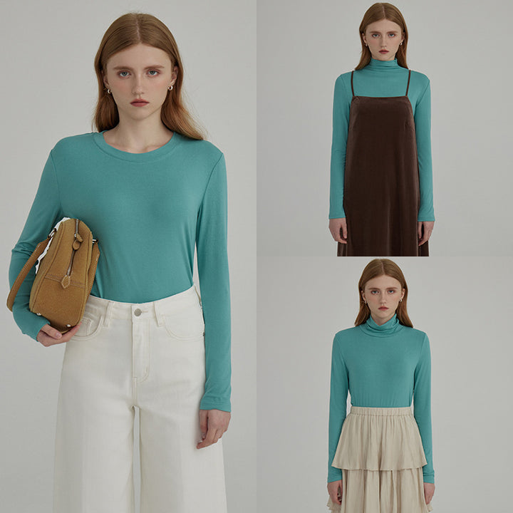 Dame langærmet bluse med moderne høj krave og minimalistisk silhuet Stilla