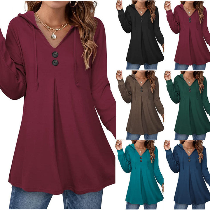 Dame afslappet hoodie bluse med knapdetaljer Stilla