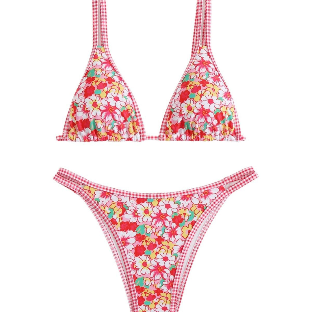 Dame Triangel-Bikini-Sæt med blomstermønster og justerbare stropper Stilla