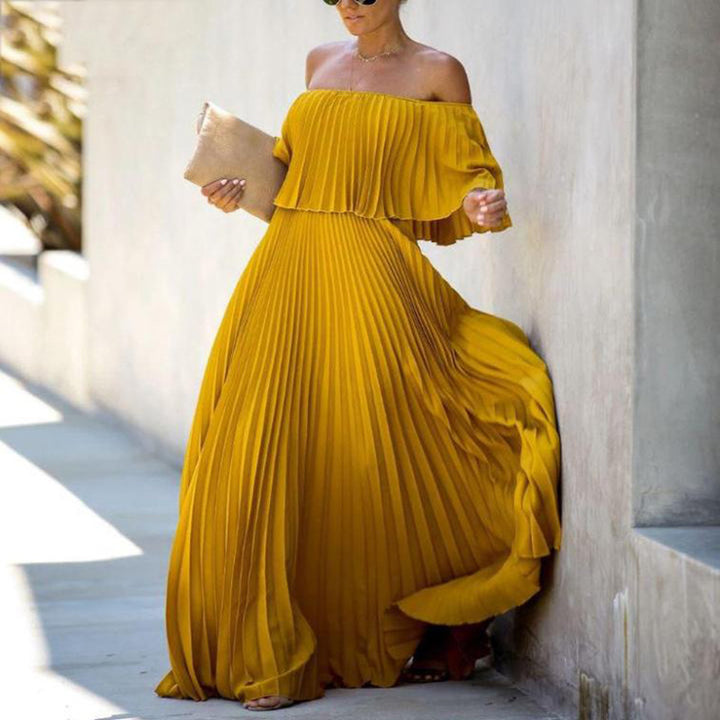 Dame Off-Shoulder Maxikjole med elegante folder og flydende stof Stilla