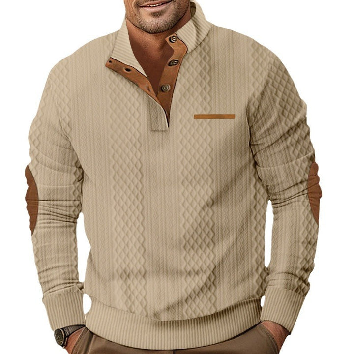 Herrer elegant strikpullover med moderne ståkrave og dekorative knapper Stilla