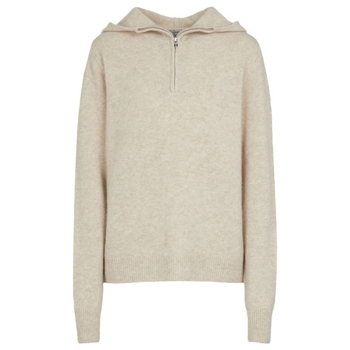 Kvinders elegante strikket sweater med hætte og halv lynlås Stilla