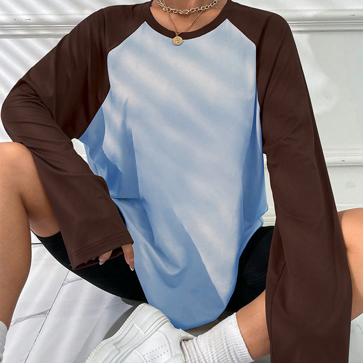 Kvinders langærmet T-shirt med sporty raglan-snit og trendy farveblokdesign Stilla