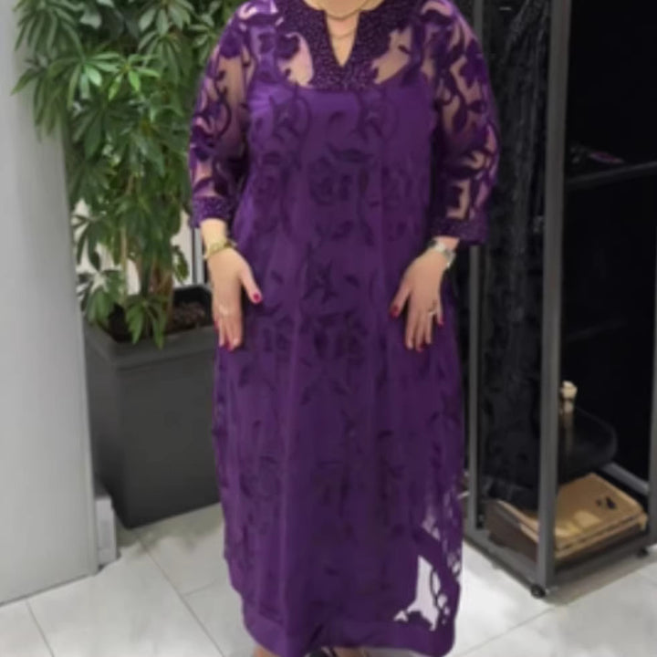 Kvinders elegante gennemsigtige maxi kjole med blonde detaljer Stilla