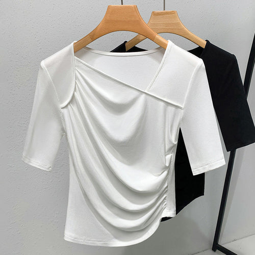 Dame Dekorativ Kortærmet T-shirt med raffineret Draperingsdesign Stilla