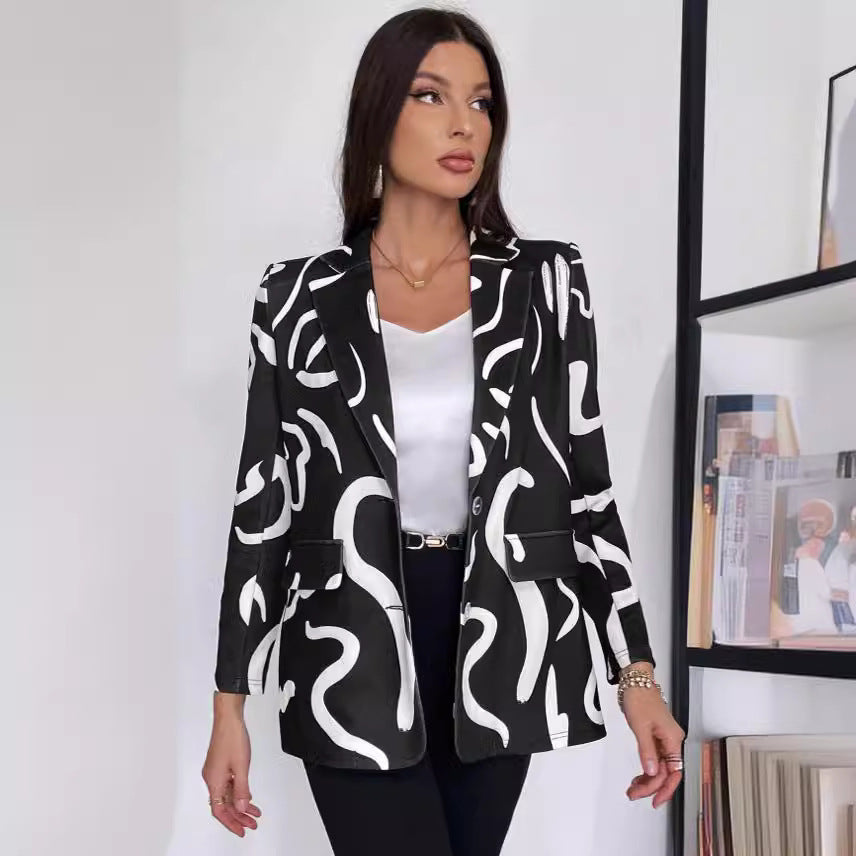 Dame Fashion Blazer med grafisk mønster Stilla