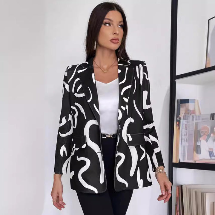 Dame Fashion Blazer med grafisk mønster Stilla