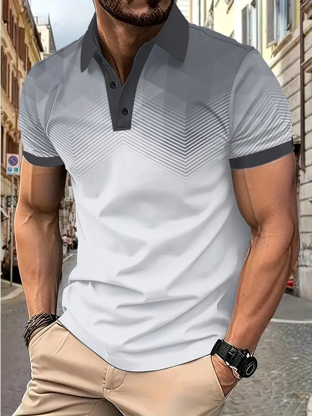 Herre Poloshirt med moderne geometrisk mønster og åndbare egenskaber Stilla