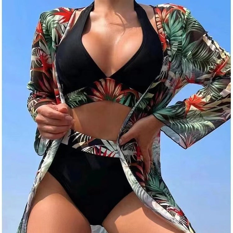 Dame bikinisæt med blomster kimono-overdel Stilla