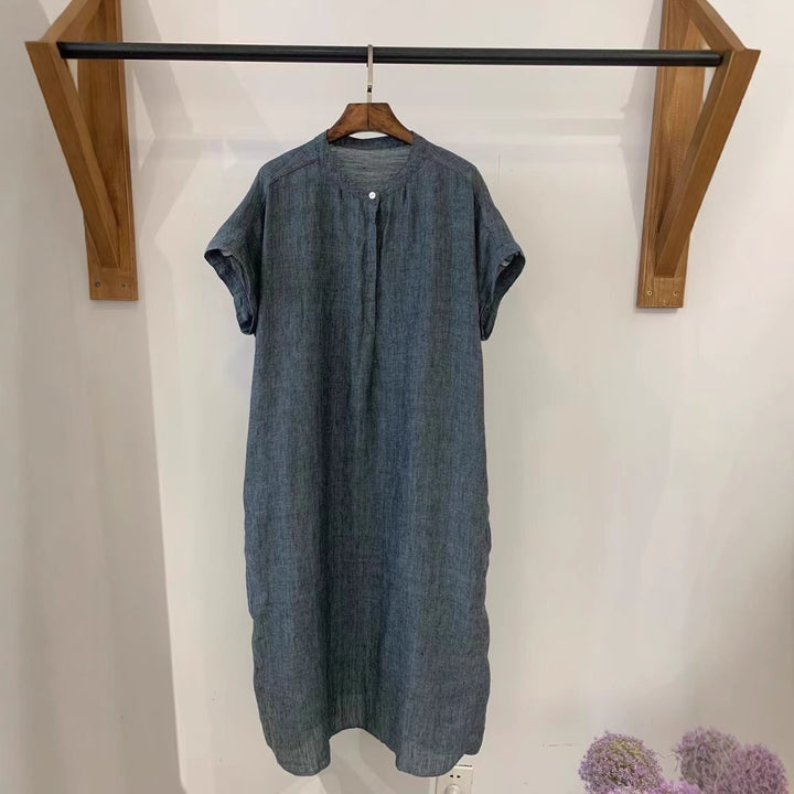 Femme Kortærmet Linned Shift Kjole Stilla