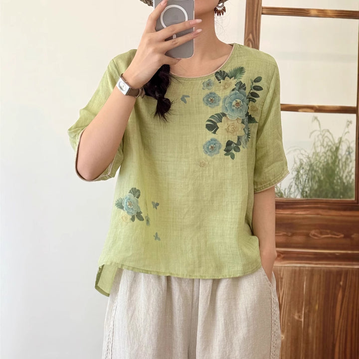 Femme Floral Print Afslappet Pasform Top Stilla