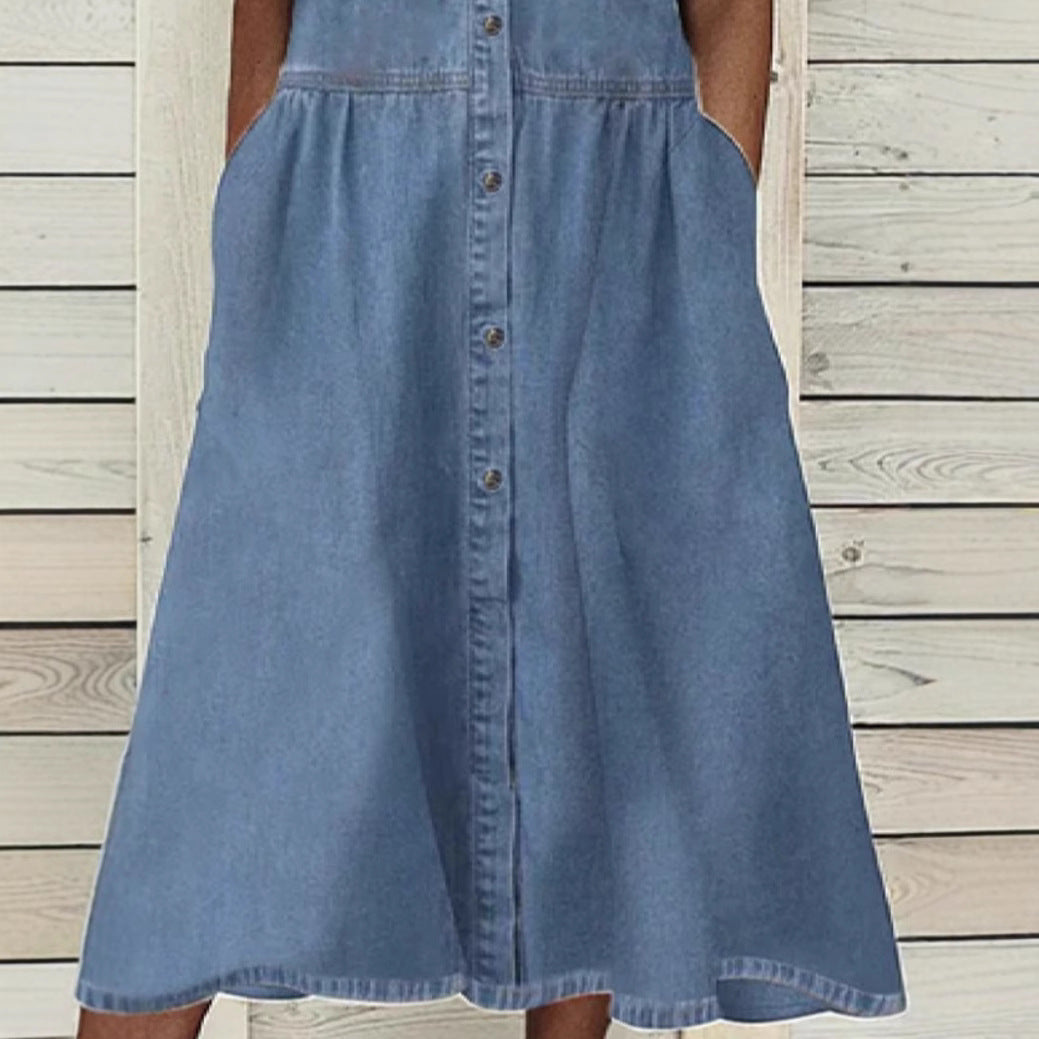 Dame Button-Up Denim Midi Kjole Stilla