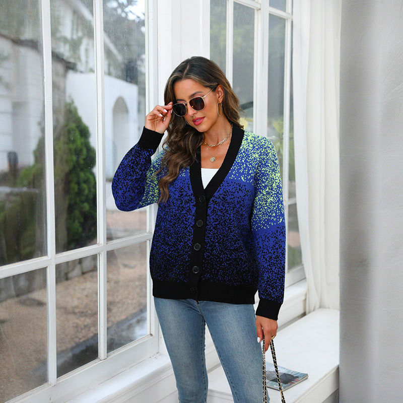 Dame Oversized Strikjakke med farverig overgang Stilla