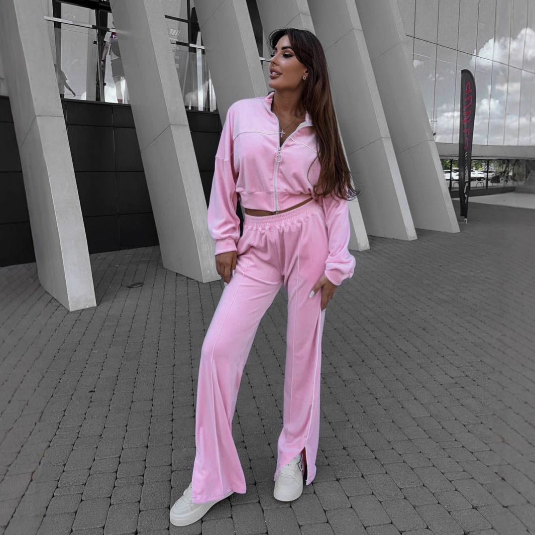 Kvindernes cropped tracksuit med høj krave og lynlås Skovae