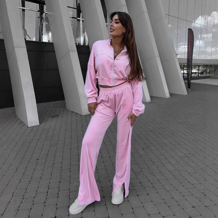 Kvindernes cropped tracksuit med høj krave og lynlås Skovae
