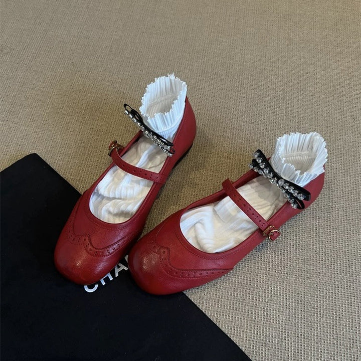 Dame Mary Jane Ballerinas med dekorative syninger Stilla