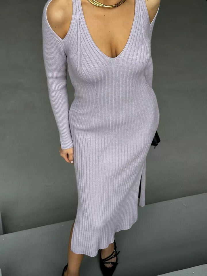Femme Ribbet Kold Skulder Maxi Kjole Stilla