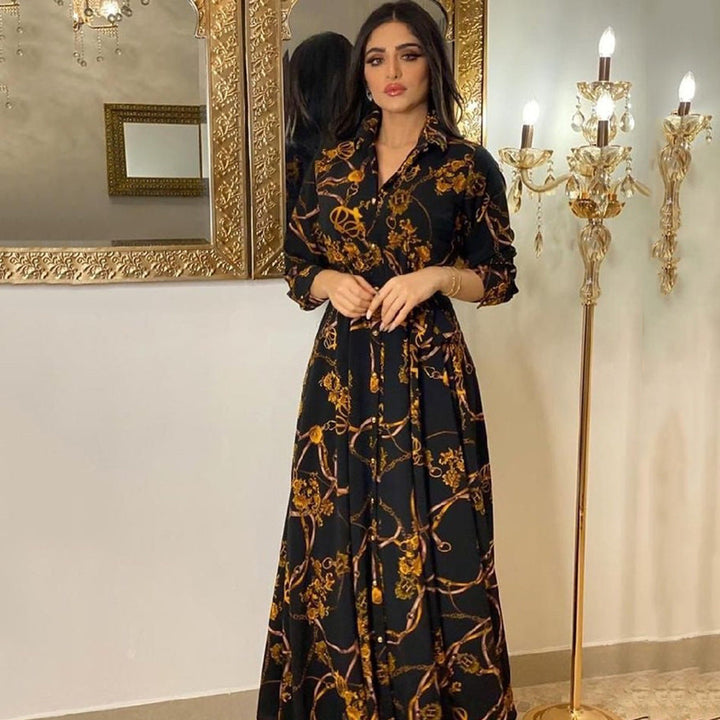 Stilla | Elegant Vintage Print Robe Kjole