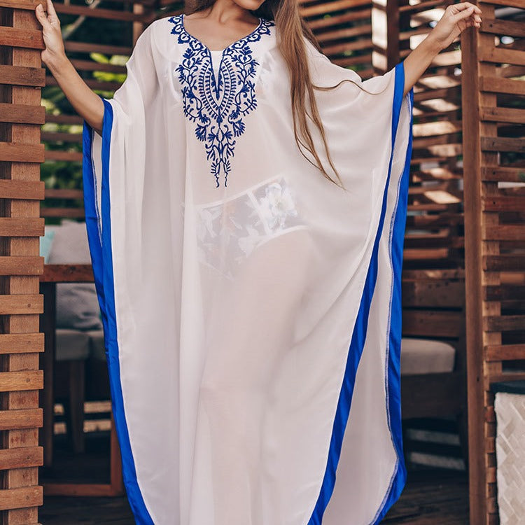Dame Kaftan med kunstnerisk broderimønster og rummelig snit Stilla