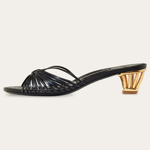 Femme Open-Toe Slide-sandaler med dekorativ bue og skulpturel hæl Stilla